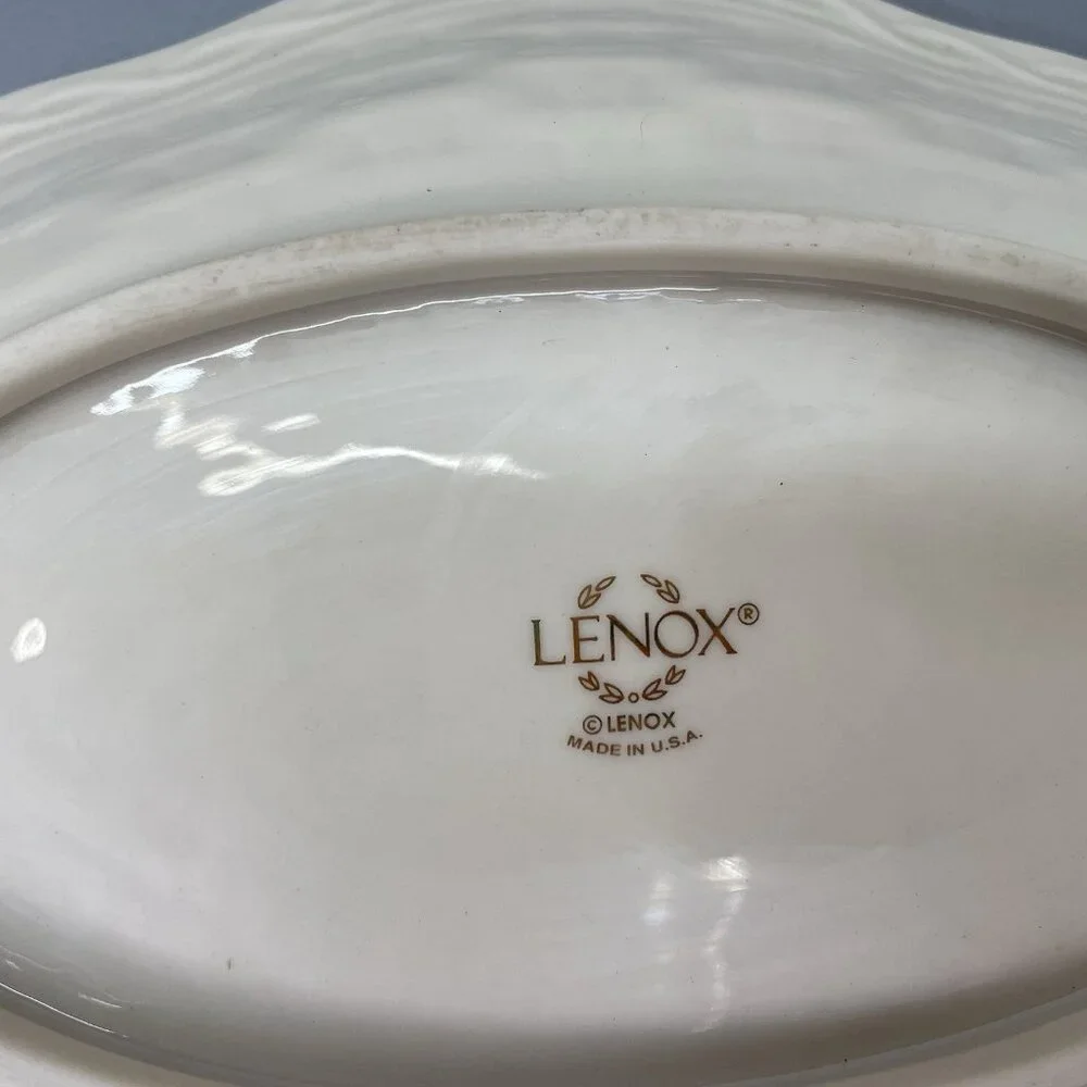 Vintage Lenox‎ Floral Basket Weave Dish Tray Candy Trinket Porcelain Gold Trim